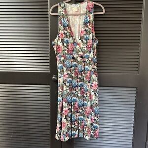 Vintage Cottagecore Pinafore Dress, Dark Floral Print, RJ Stevens Petites Size12